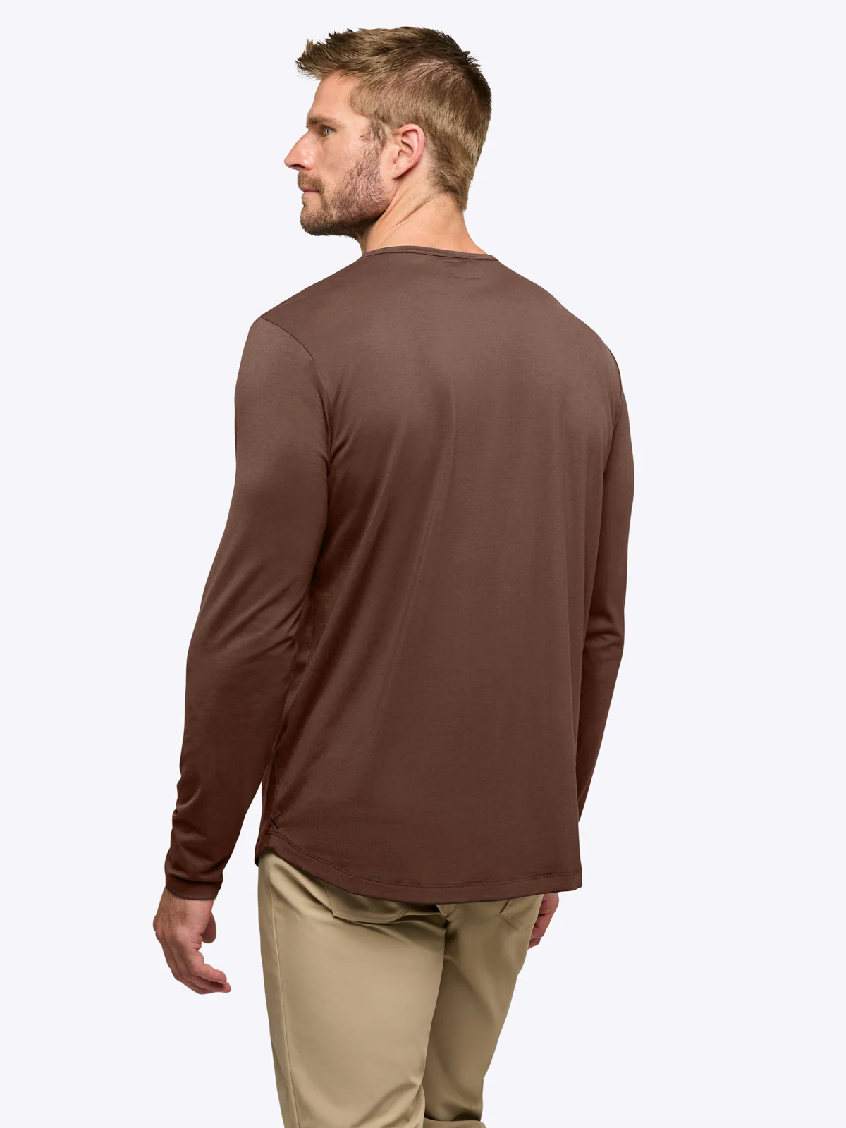 AO Long Sleeve Henley Curve-Hem Tee | Mocha Signature-fit PYCA Pro® - Image 3