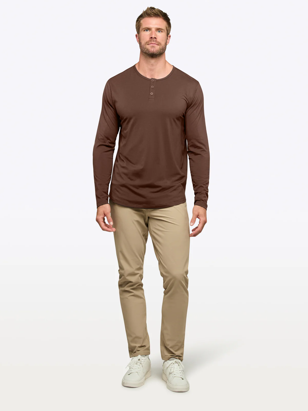 AO Long Sleeve Henley Curve-Hem Tee | Mocha Signature-fit PYCA Pro® - Image 6