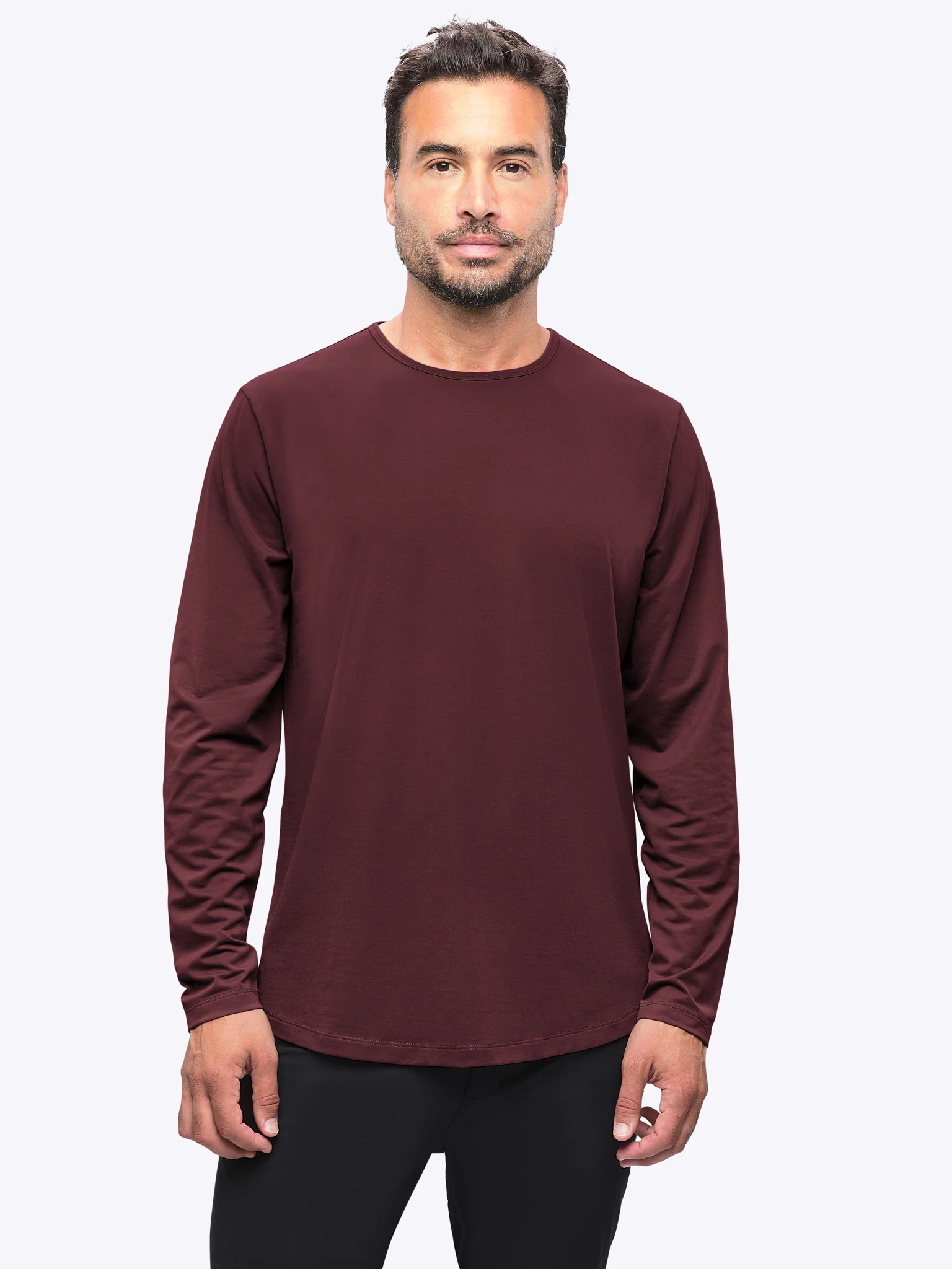 AO Long Sleeve Curve-Hem Tee | Deep Cranberry Signature-fit PYCA Pro® - Image 2