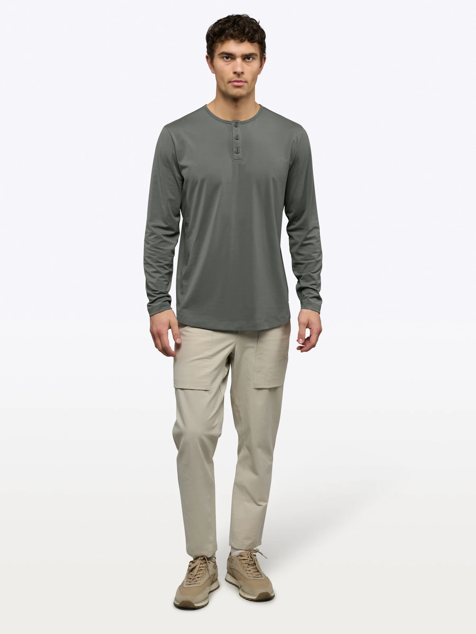 AO Long Sleeve Henley Curve-Hem Tee | Castor Grey Signature-Fit PYCA Pro® - Image 4