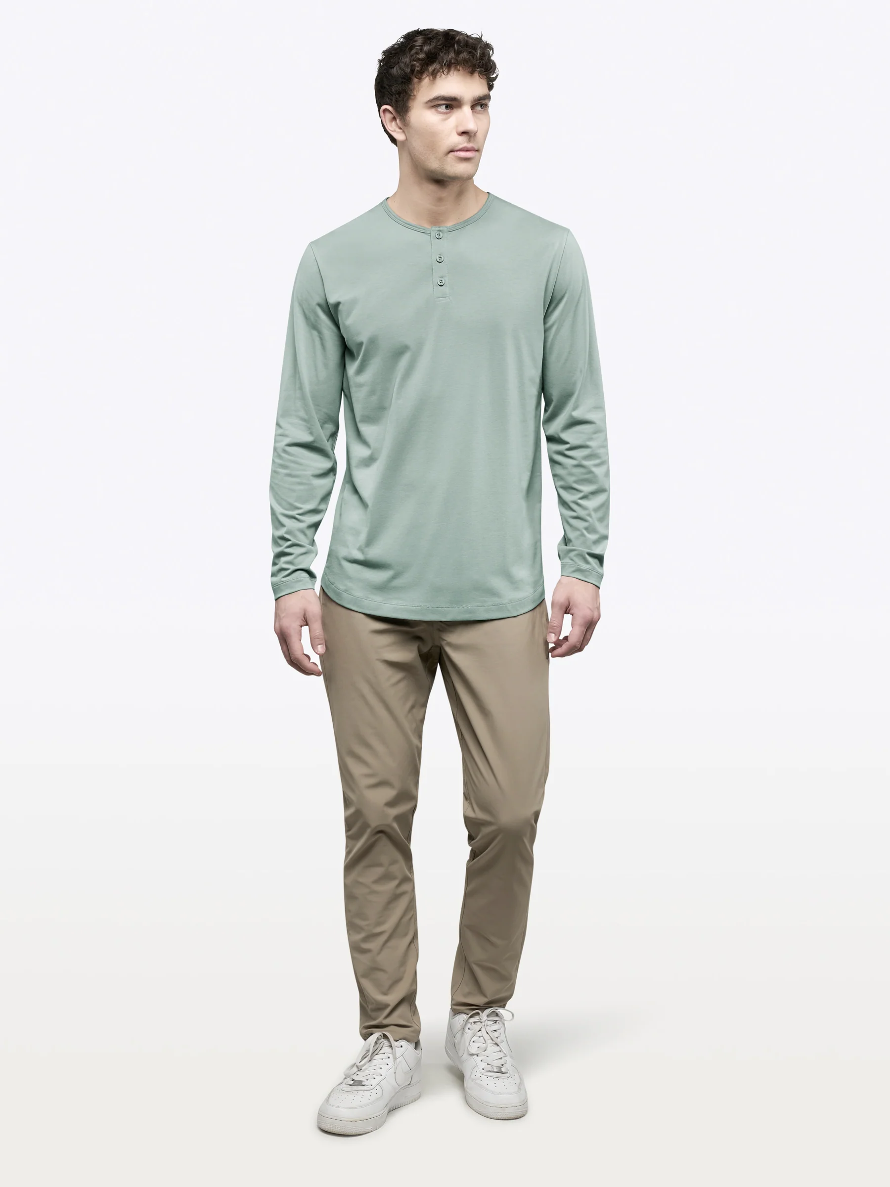 AO Long Sleeve Henley Curve-Hem Tee | Slate Grey Signature-Fit PYCA Pro® - Image 4