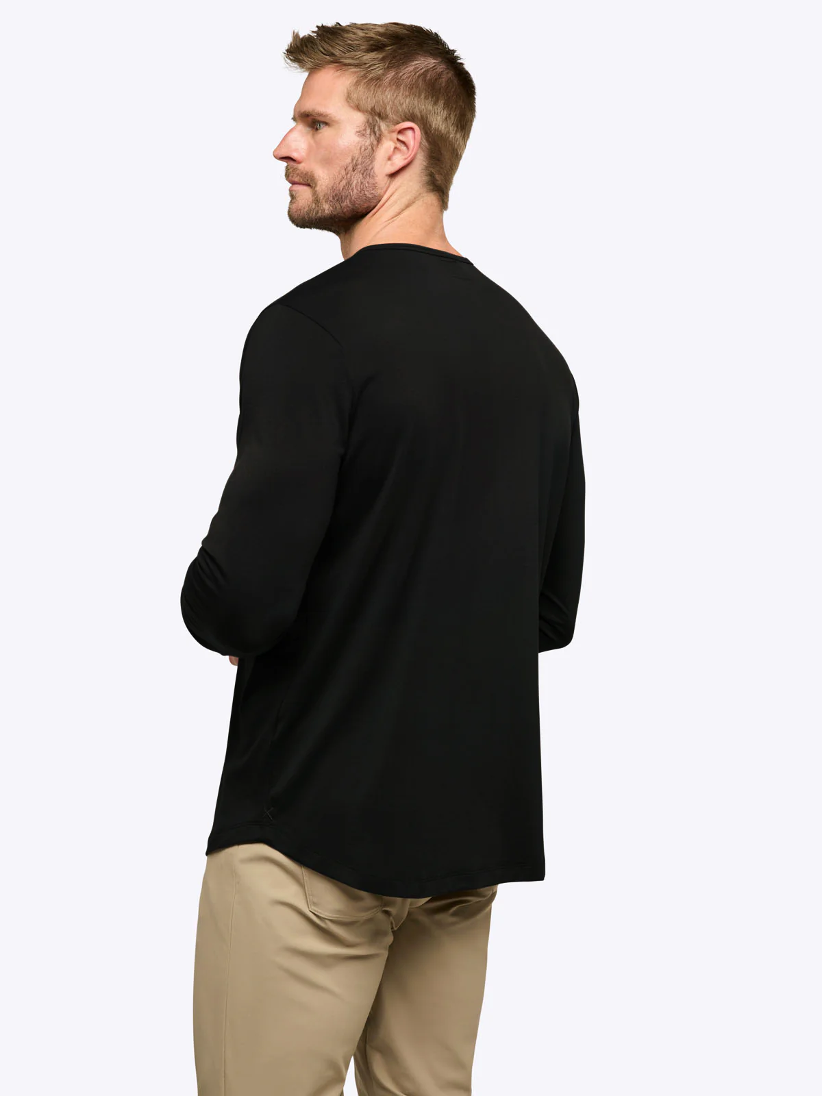 AO Long Sleeve Henley Curve-Hem | Black Signature-fit PYCA Pro® - Image 4
