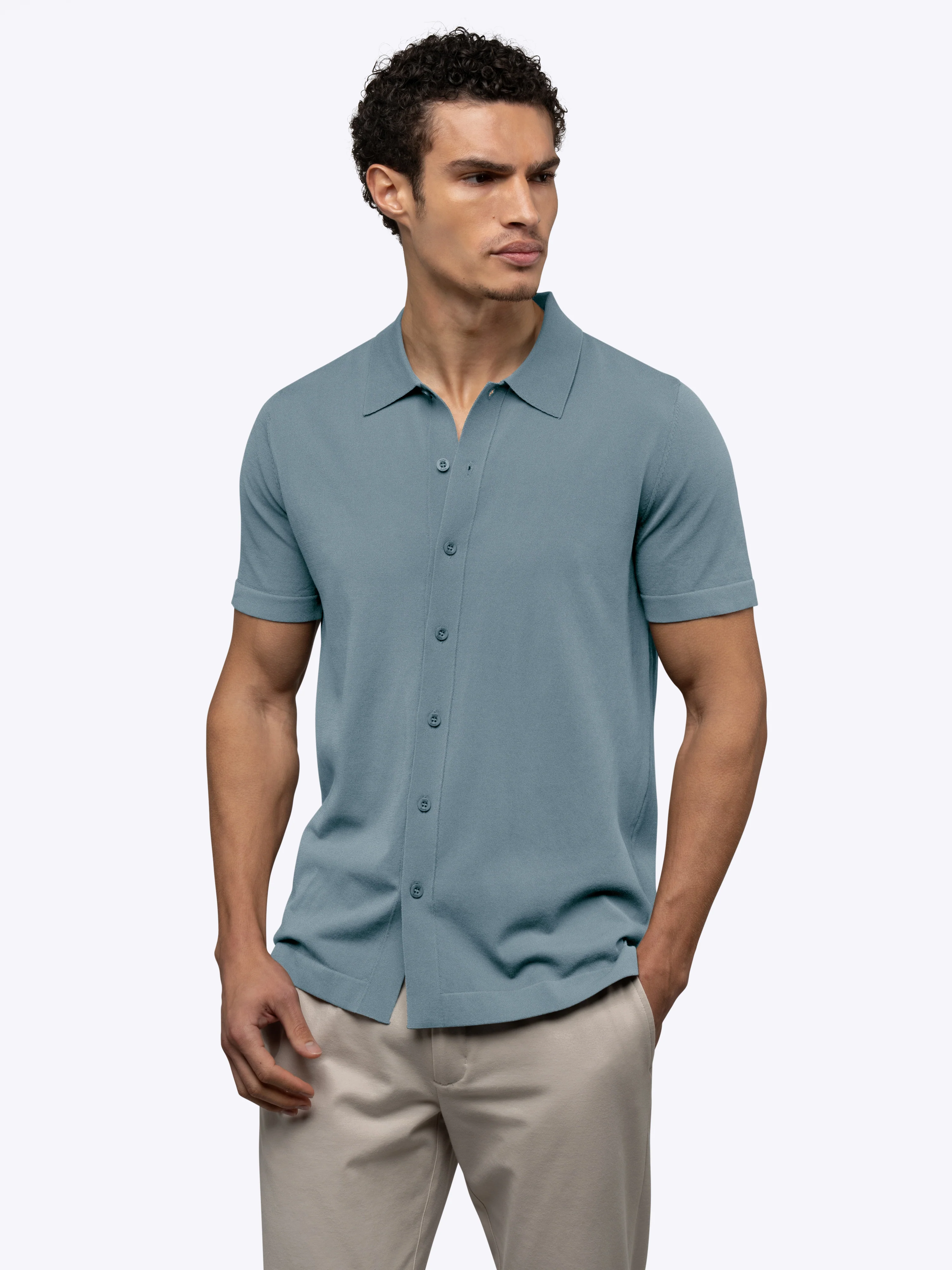Riviera Knit Button Up | Naples Blue Signature-Fit - Image 2