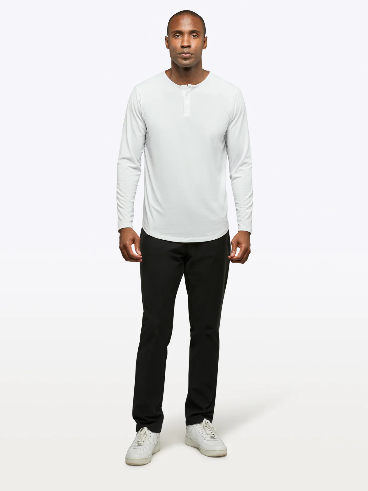 AO Long Sleeve Henley Curve-Hem | White Signature-fit PYCA Pro® - Image 3